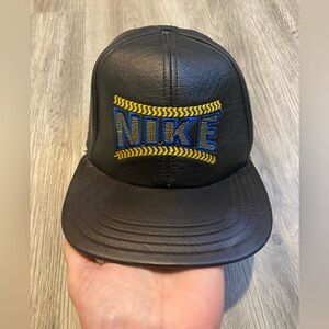 Nike Leather Hat Baseball Cap Men Black Vintage 90’s